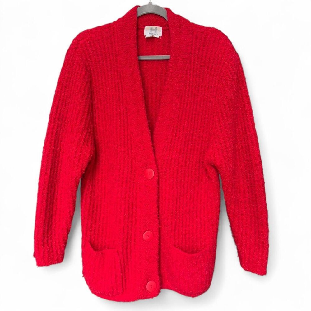 VTG 1980s Higbee’s Red Bouclé Knit Cardigan size L